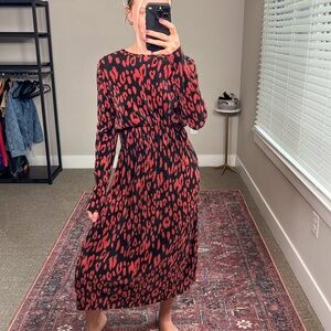 Zara Red and Black Patterned Midi Dress